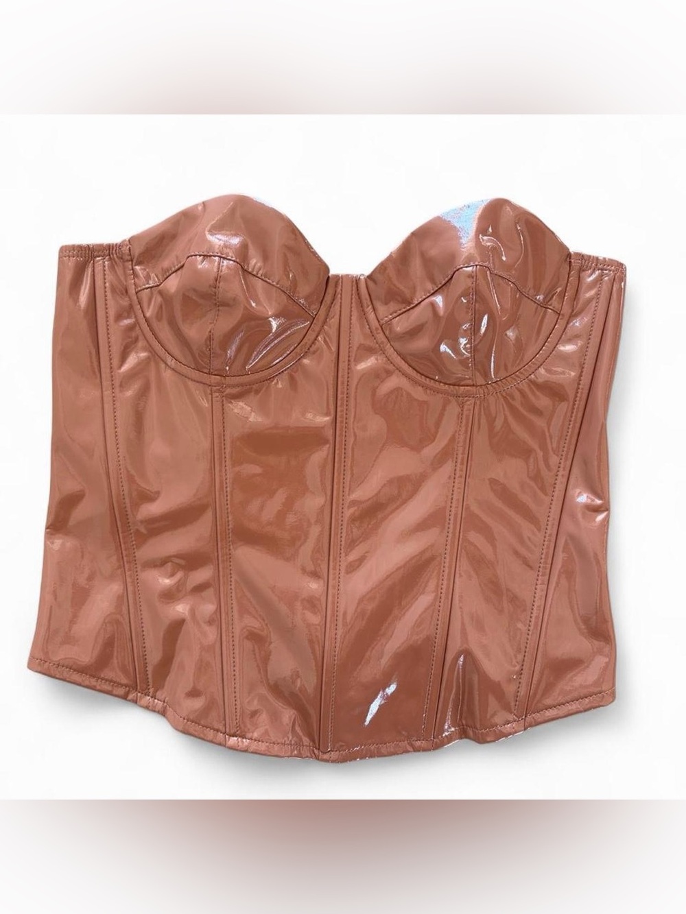 Edikted Amiyah Vinyl Corset Top - Tan / Brown (Size S)